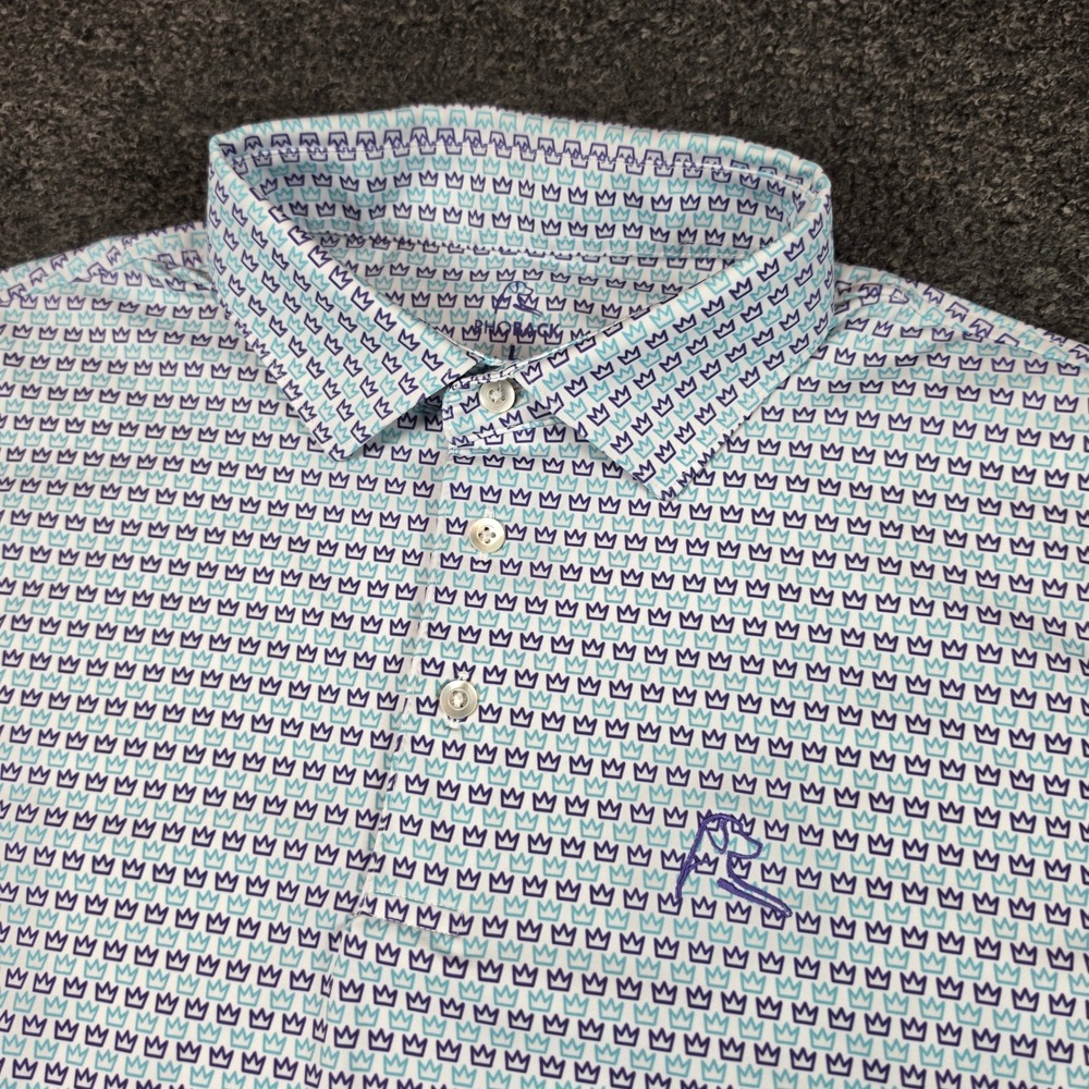 Rhoback Polo Shirt White Purple Mens Large The Queen City Performance Golf Prep